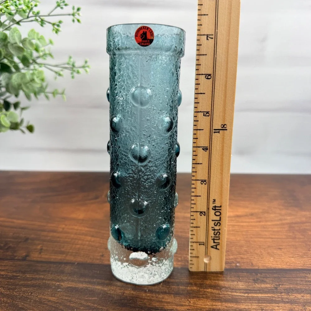 Riihimäen Lasi 1462 Vase Tamara Aladin Blue Textured Finnish Art Glass